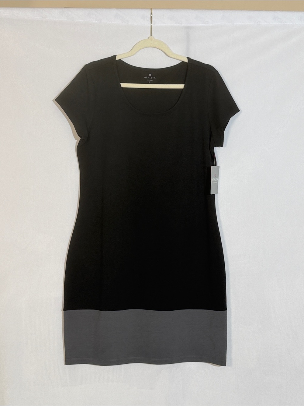 NWT Athleta Ella Dress Size L Black And Gray Color Block